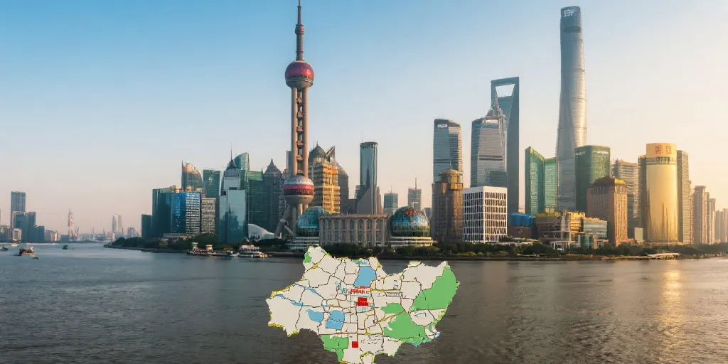 上海地图与城市天际线示意图